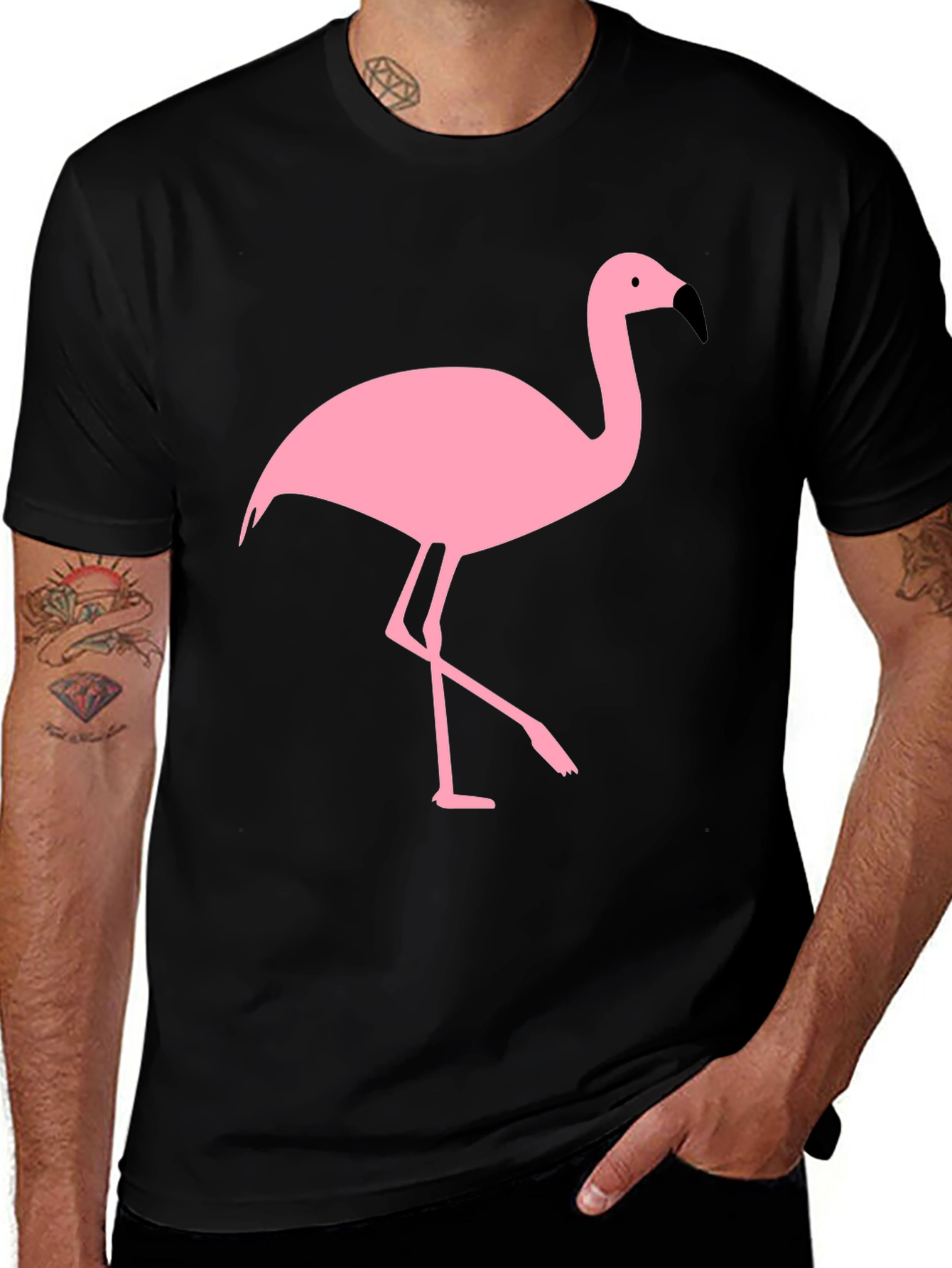 Variant 5 of Black T-Shirt with Pink Flamingo Graphic