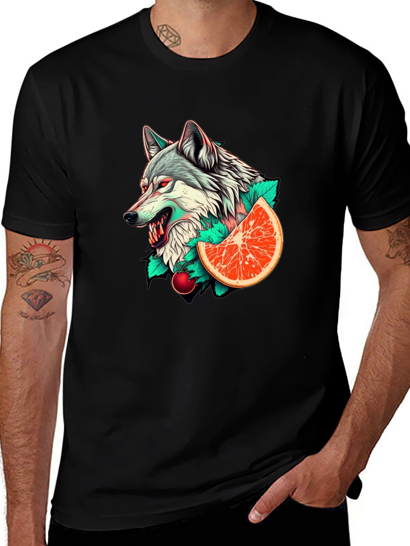 Variant 3 of Wolf & Citrus Graphic T-Shirt - Men's Black Tee