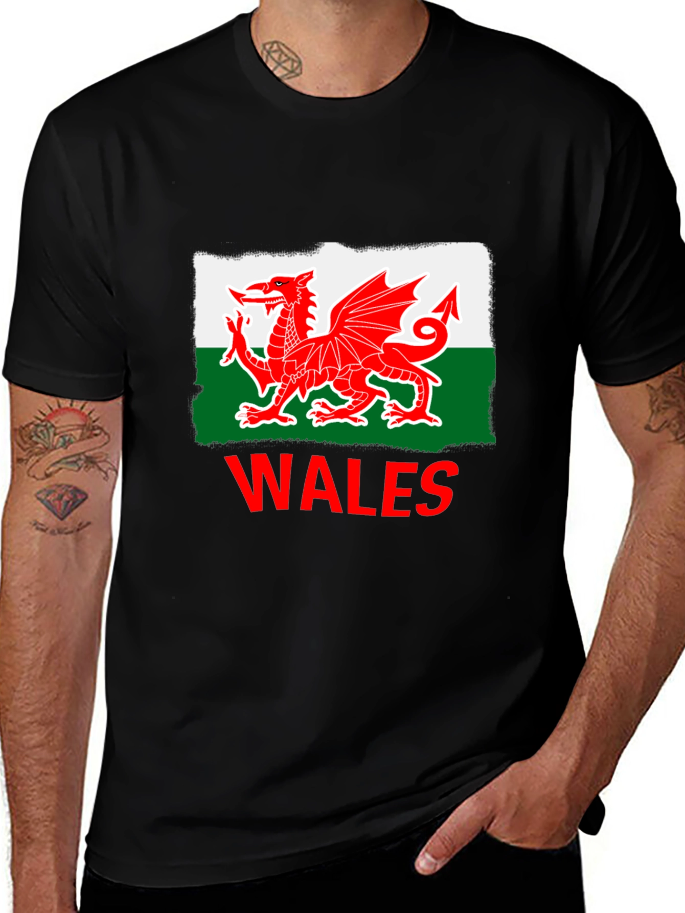 Wales Dragon Flag Graphic Tee - Black Cotton T-Shirt