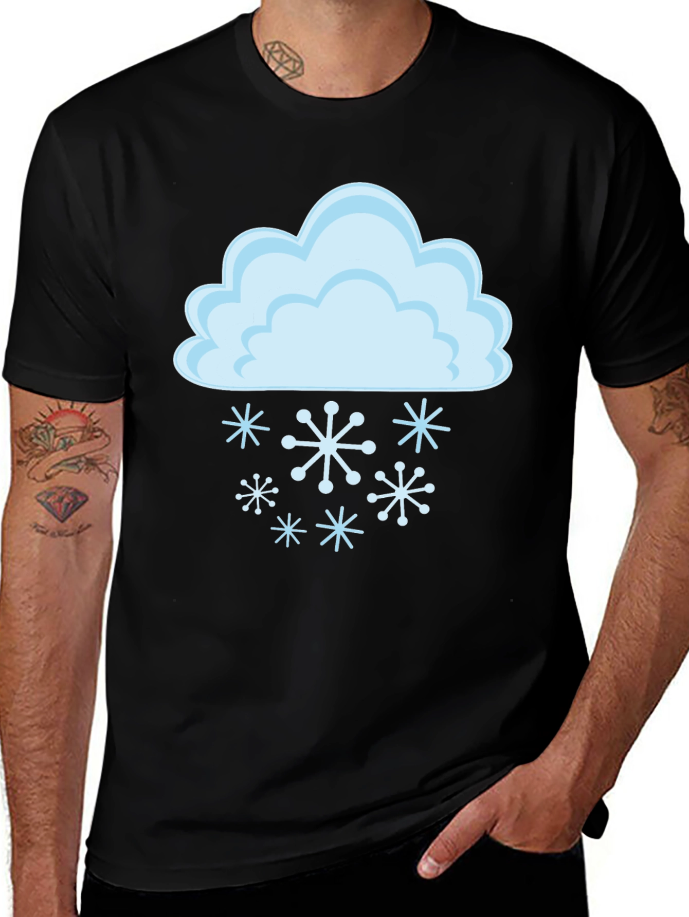 Variant 17 of Snowy Cloud Graphic Tee - Black Cotton T-Shirt