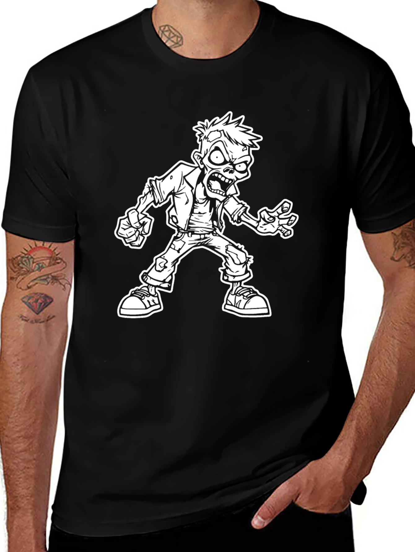 Variant 29 of Zombie Graphic Tee - Black Cotton T-Shirt