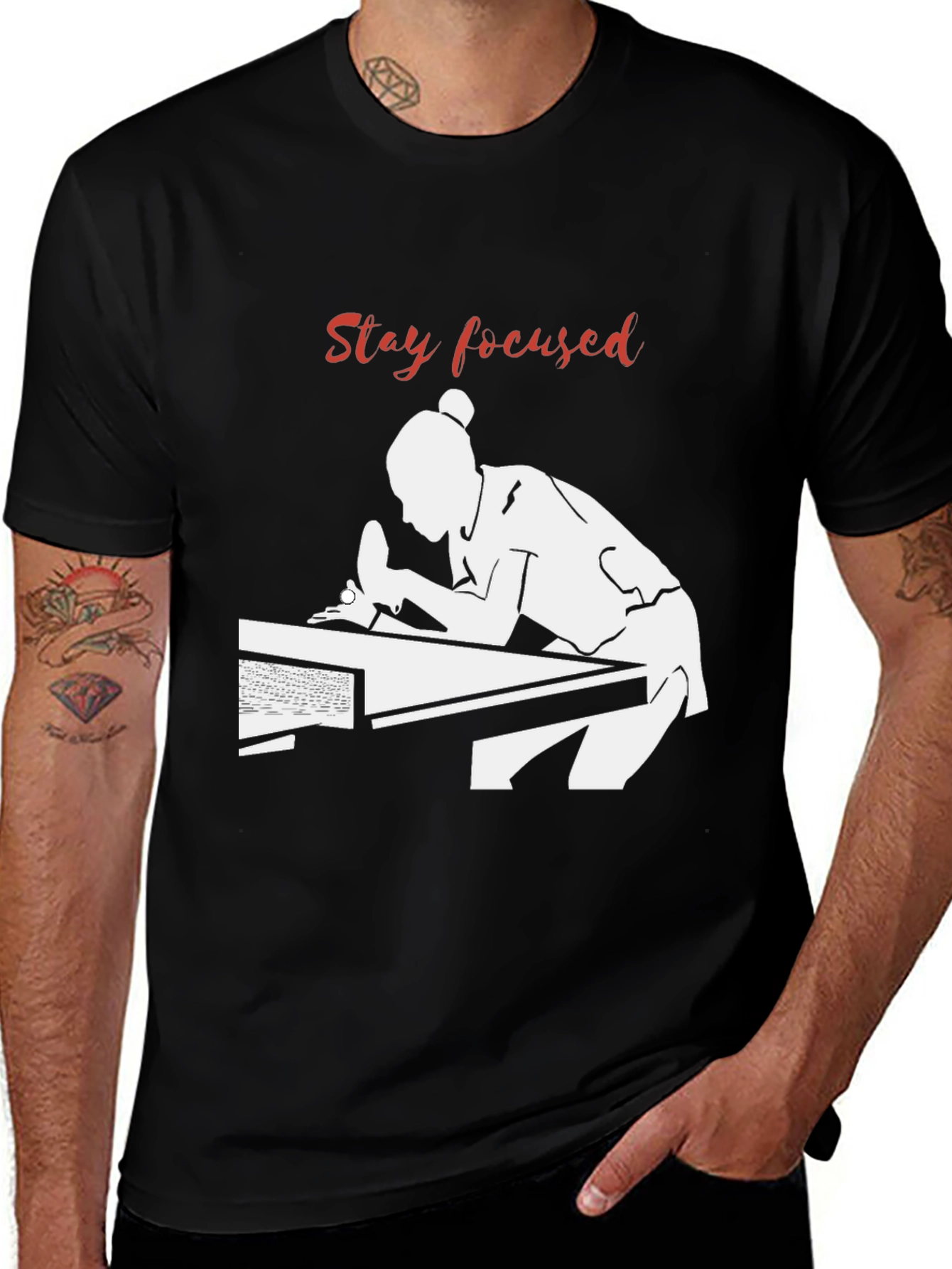 Variant 21 of Stay Focused Table Tennis Player Black T-Shirt