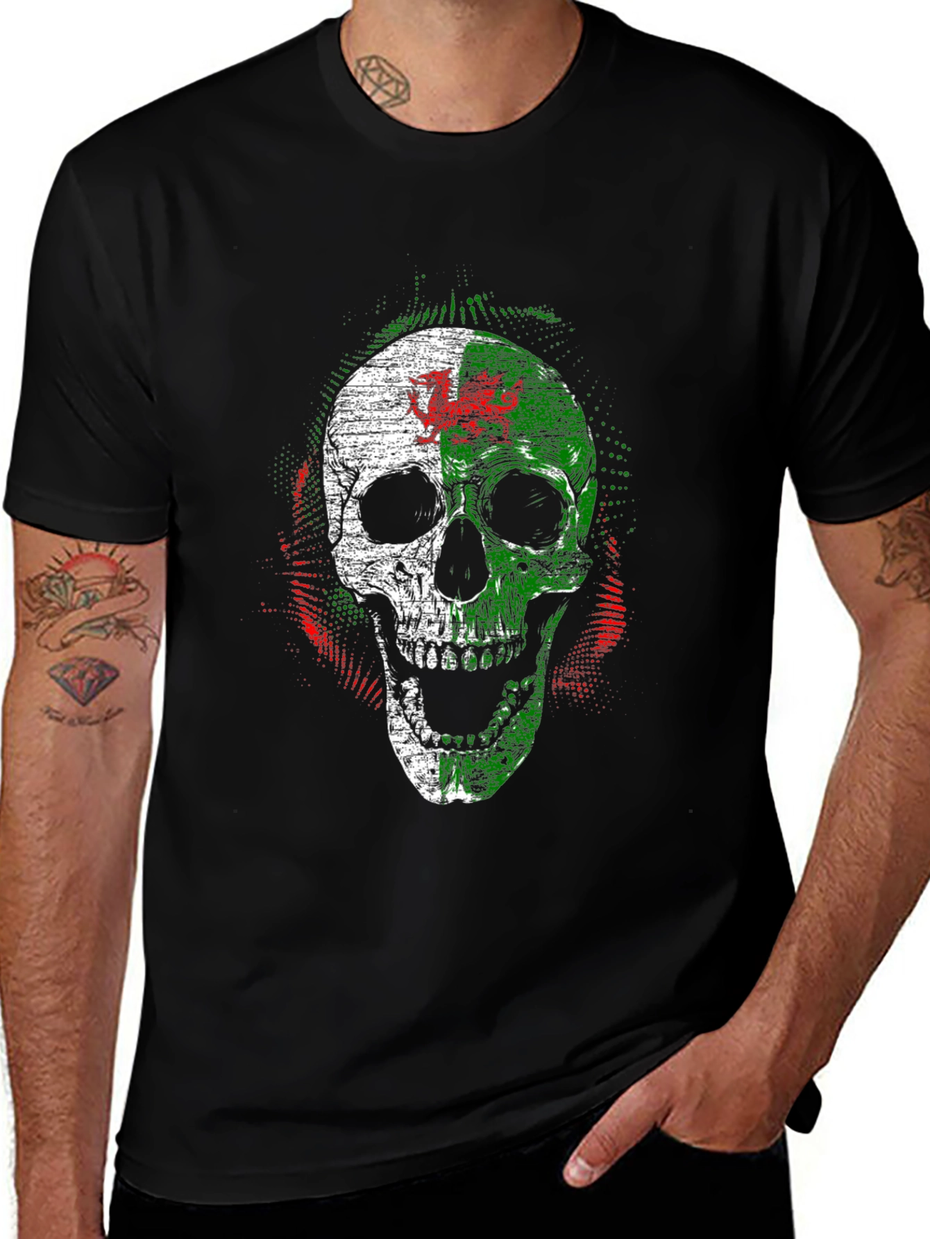Welsh Skull T-Shirt - Grunge Flag Design