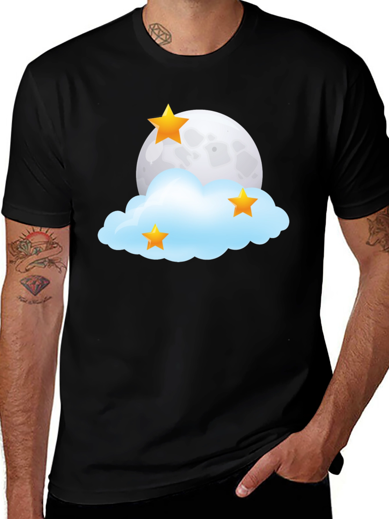 Variant 26 of Dreamy Night T-Shirt: Moon, Stars, and Cloud Design