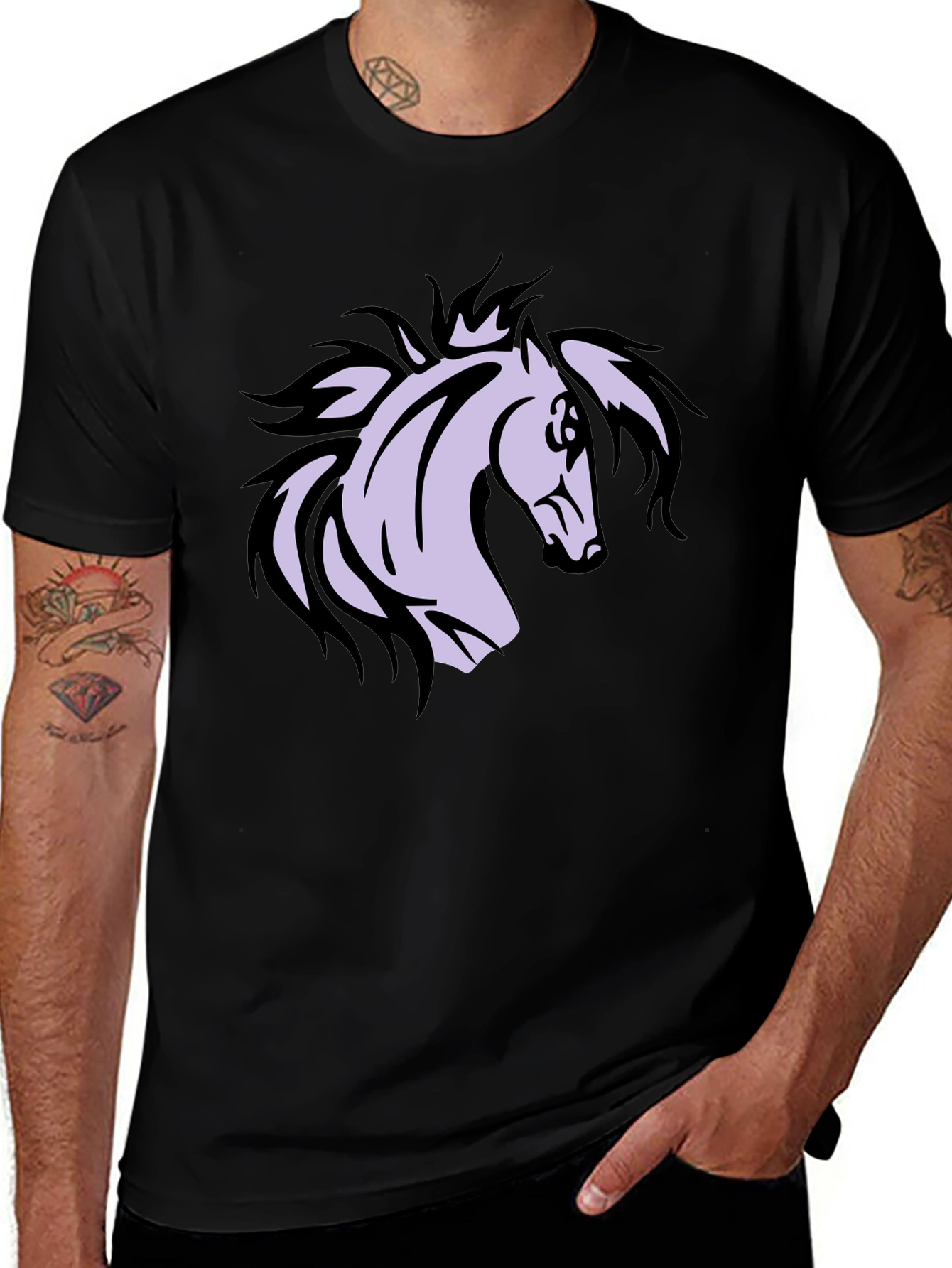 Variant 29 of Men's Black T-Shirt with Horse Graphic