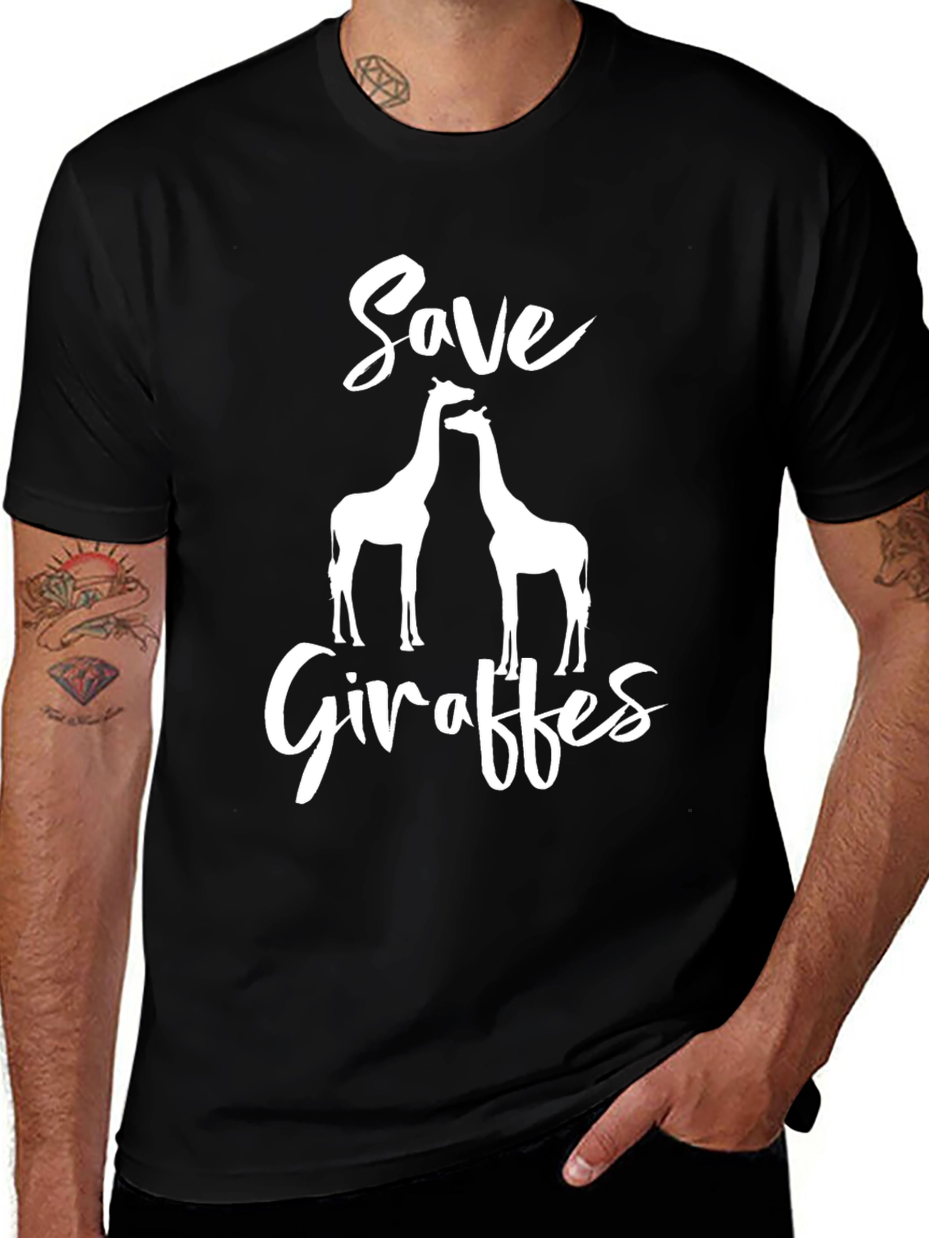 Variant 21 of Save Giraffes Graphic Tee - Black Cotton T-Shirt