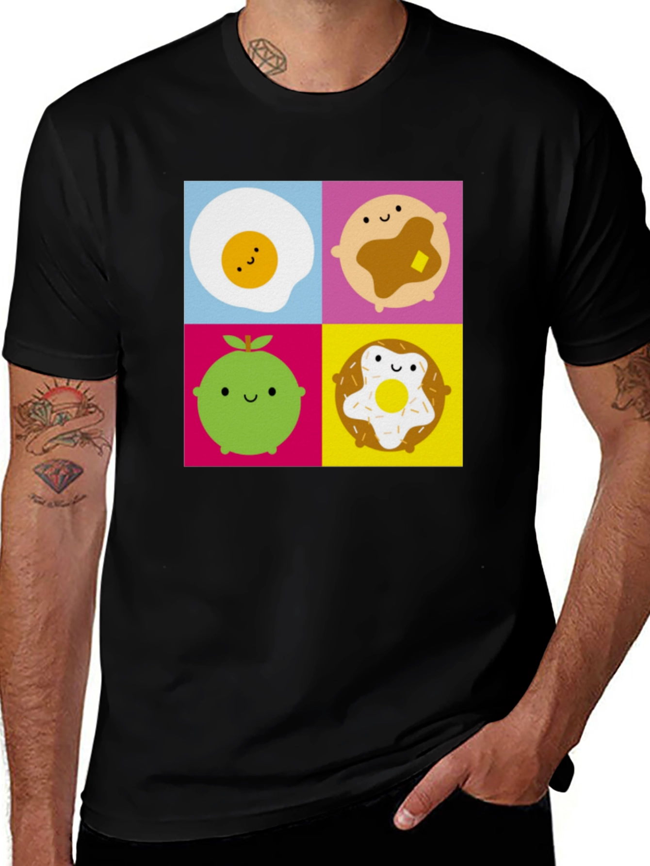 Variant 2 of Fun Food T-Shirt: Egg, Pancakes, Lime, Donut Graphic Tee