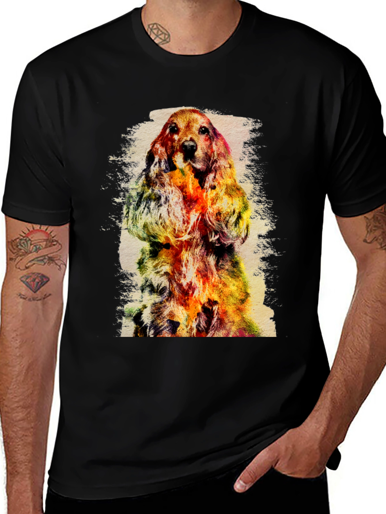Variant 6 of Dog Watercolor Graphic Black T-Shirt