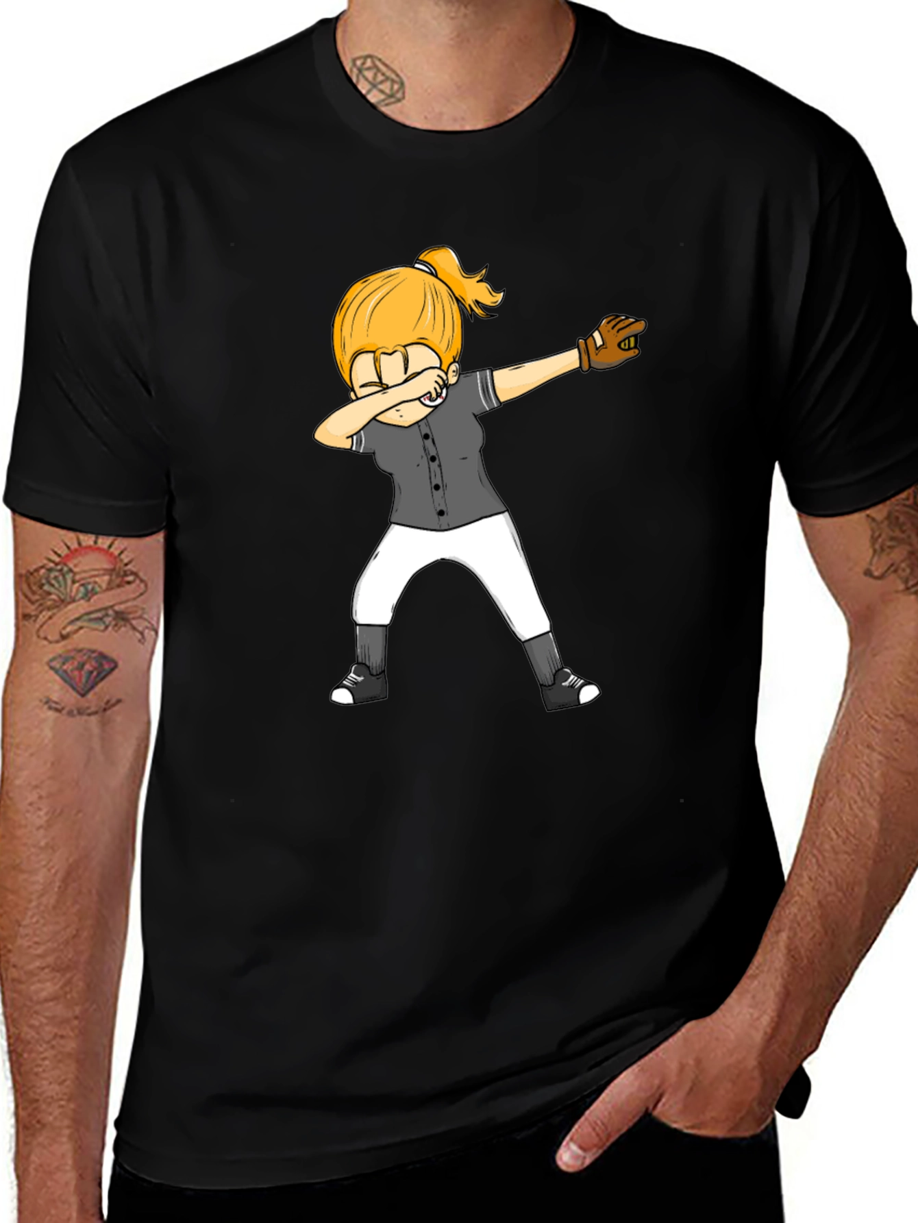 Variant 21 of Dabbing Baseball Girl Black T-Shirt