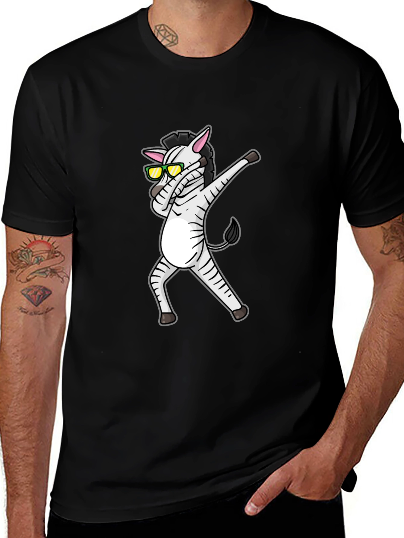 Variant 30 of Dabbing Zebra Graphic Tee - Cool Black T-Shirt
