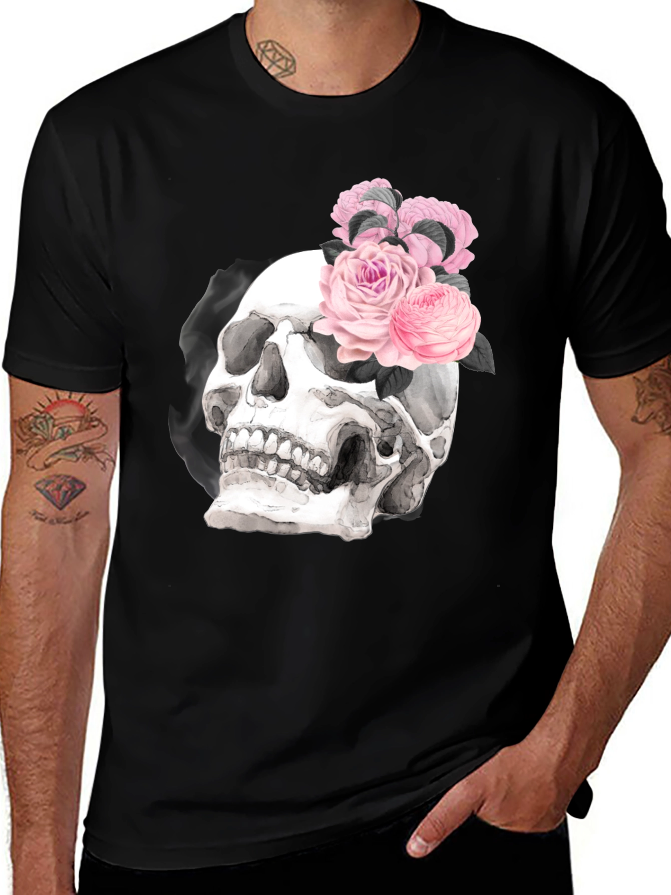 Variant 20 of Skull & Roses Graphic Tee - Men's Black T-Shirt