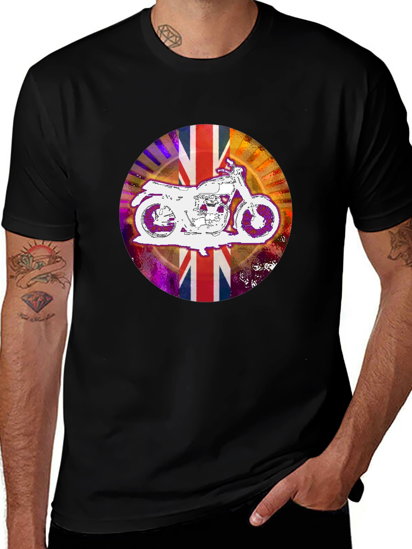 Variant 6 of Union Jack Motorcycle T-Shirt - Black Graphic Tee
