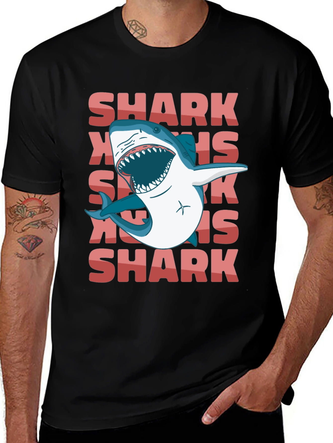 Variant 4 of Shark Graphic Print T-Shirt - Black