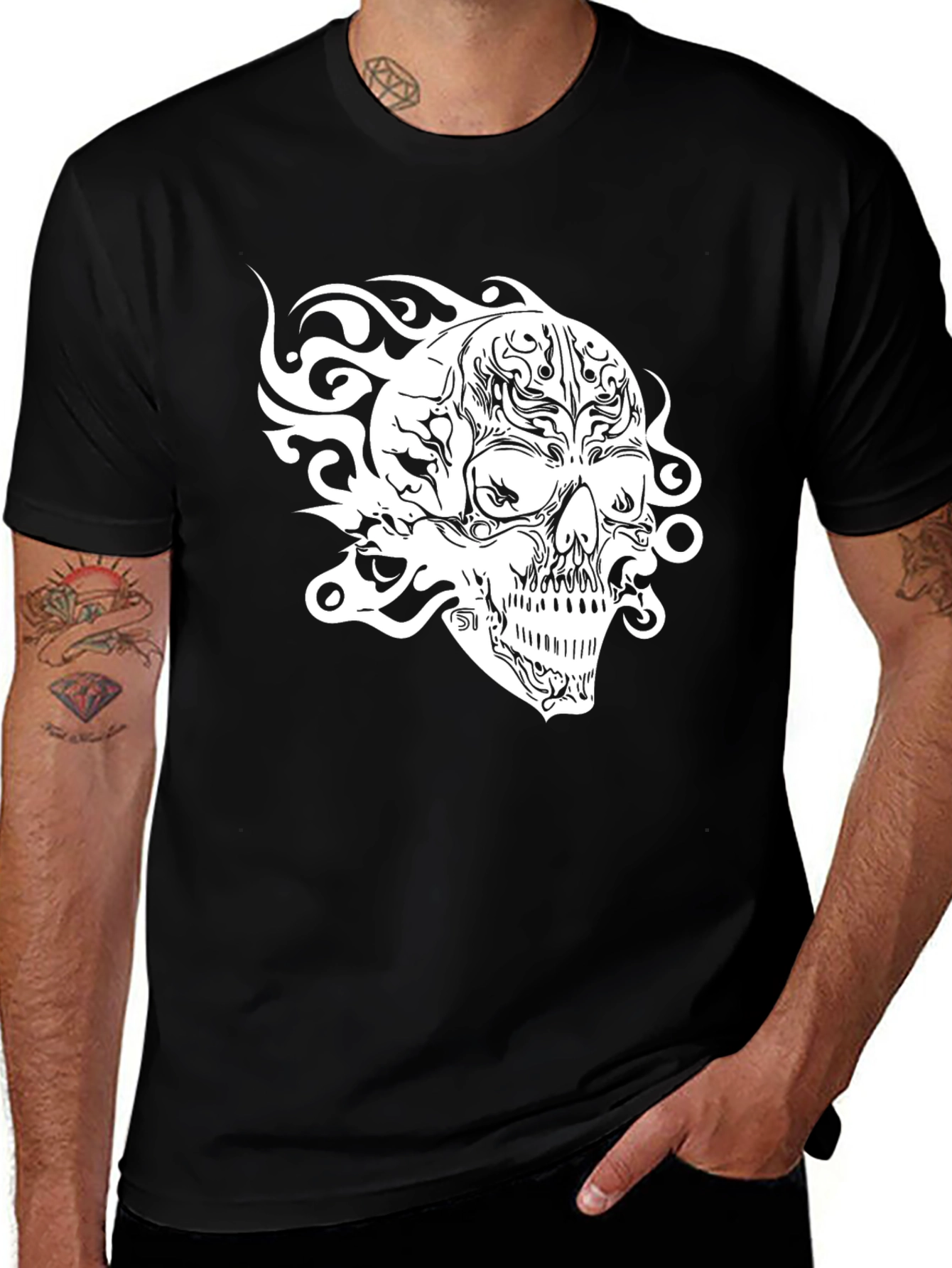 Variant 20 of Skull Graphic Tee - Black Cotton Blend Shirt