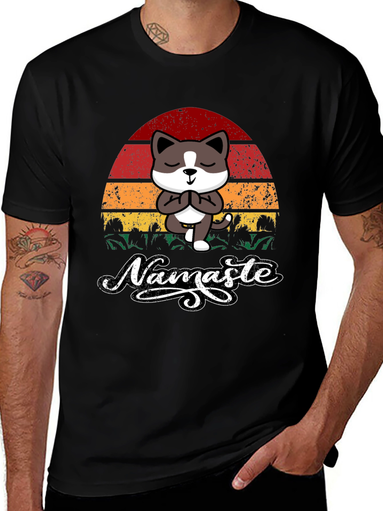 Variant 23 of Namaste Cat T-Shirt - Yoga Kitten Tee