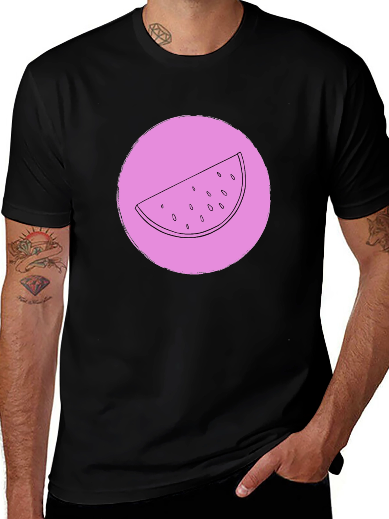 Variant 12 of Watermelon Slice Graphic Tee - Black Crew Neck
