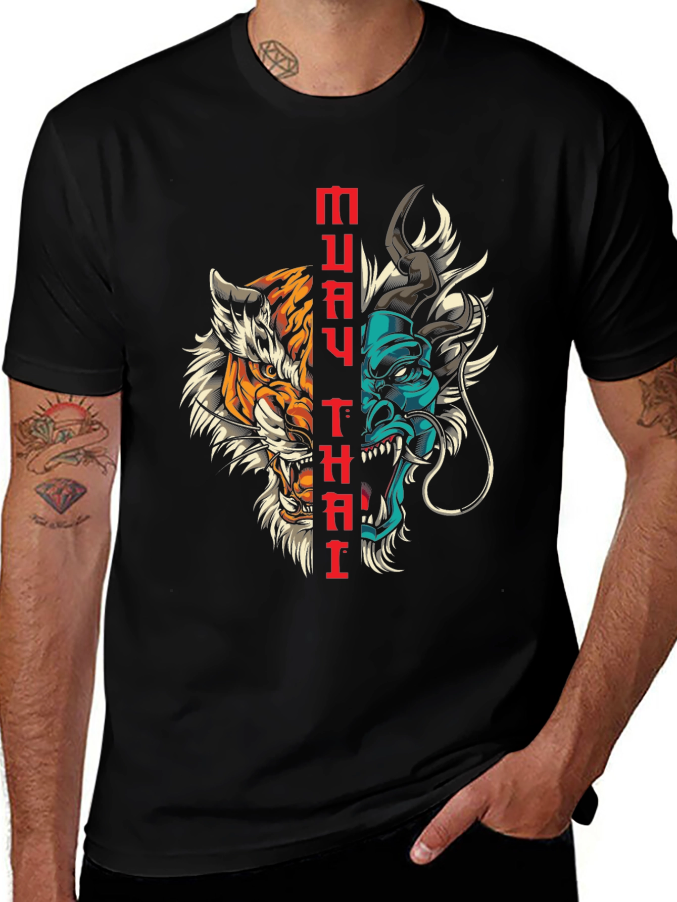 Variant 26 of Muay Thai Tiger & Dragon Graphic T-Shirt