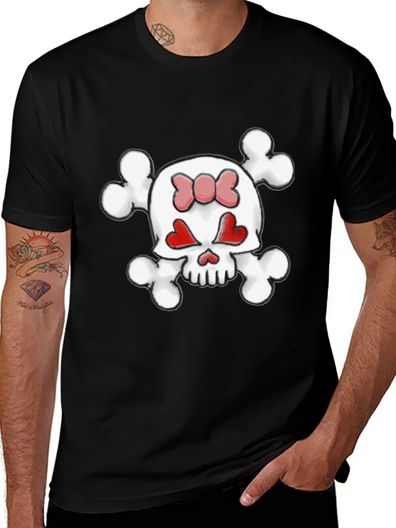 Variant 18 of Skull & Crossbones Heart Eyes Bow T-Shirt