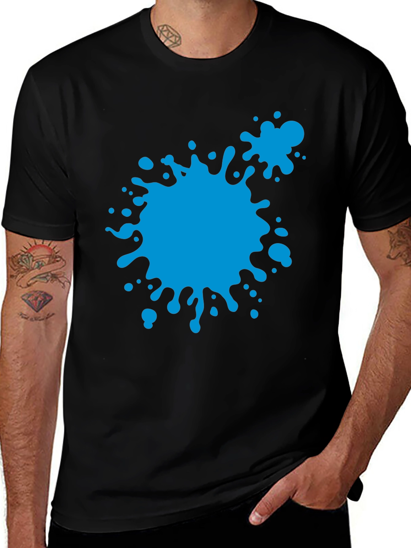 Variant 3 of Abstract Blue Paint Splatter Black T-Shirt