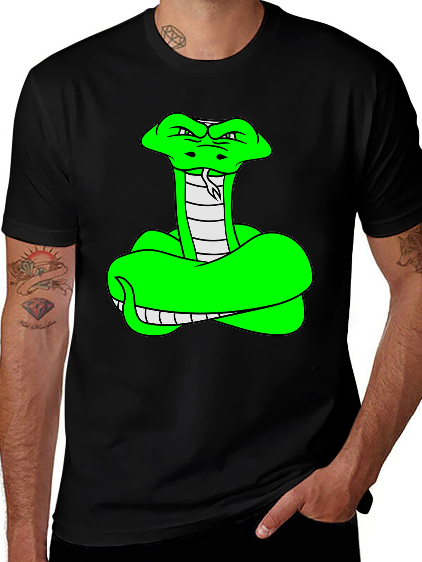 Cool Cobra T-Shirt - Green Snake Design on Black Tee