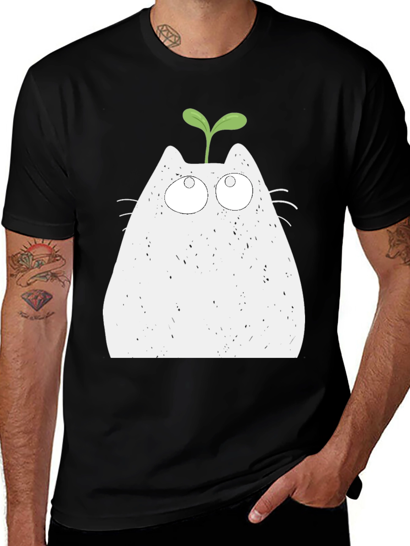 Variant 20 of Funny Cat Sprout Graphic T-Shirt - Unisex Black Tee