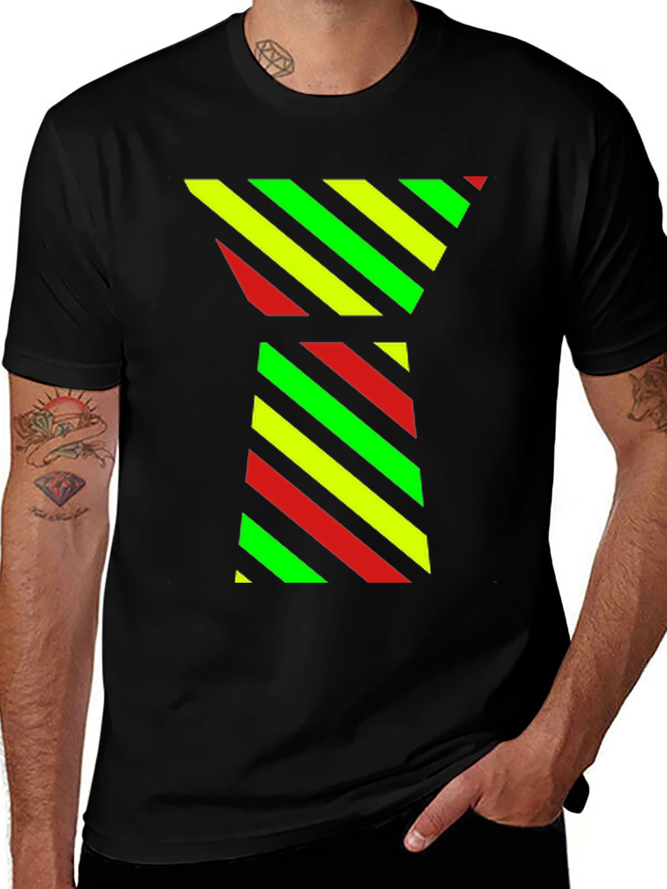 Variant 20 of Striped Geometric Pattern Black T-Shirt