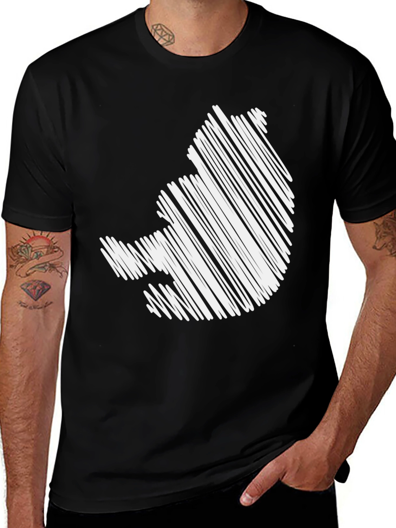 Black Scribble Bear Graphic Tee - Casual Comfort main image