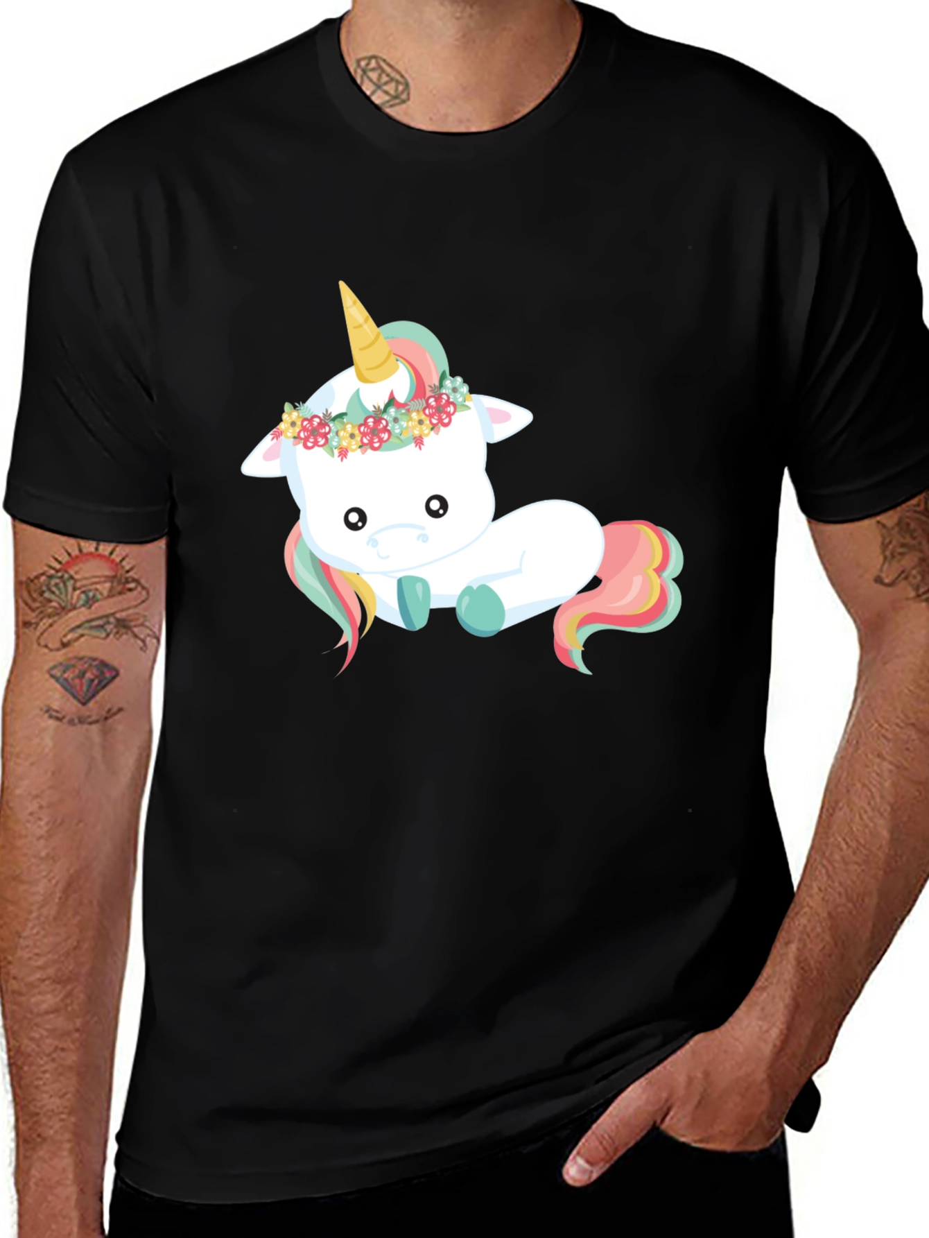 Variant 25 of Unicorn Graphic Tee - Black Crew Neck T-Shirt