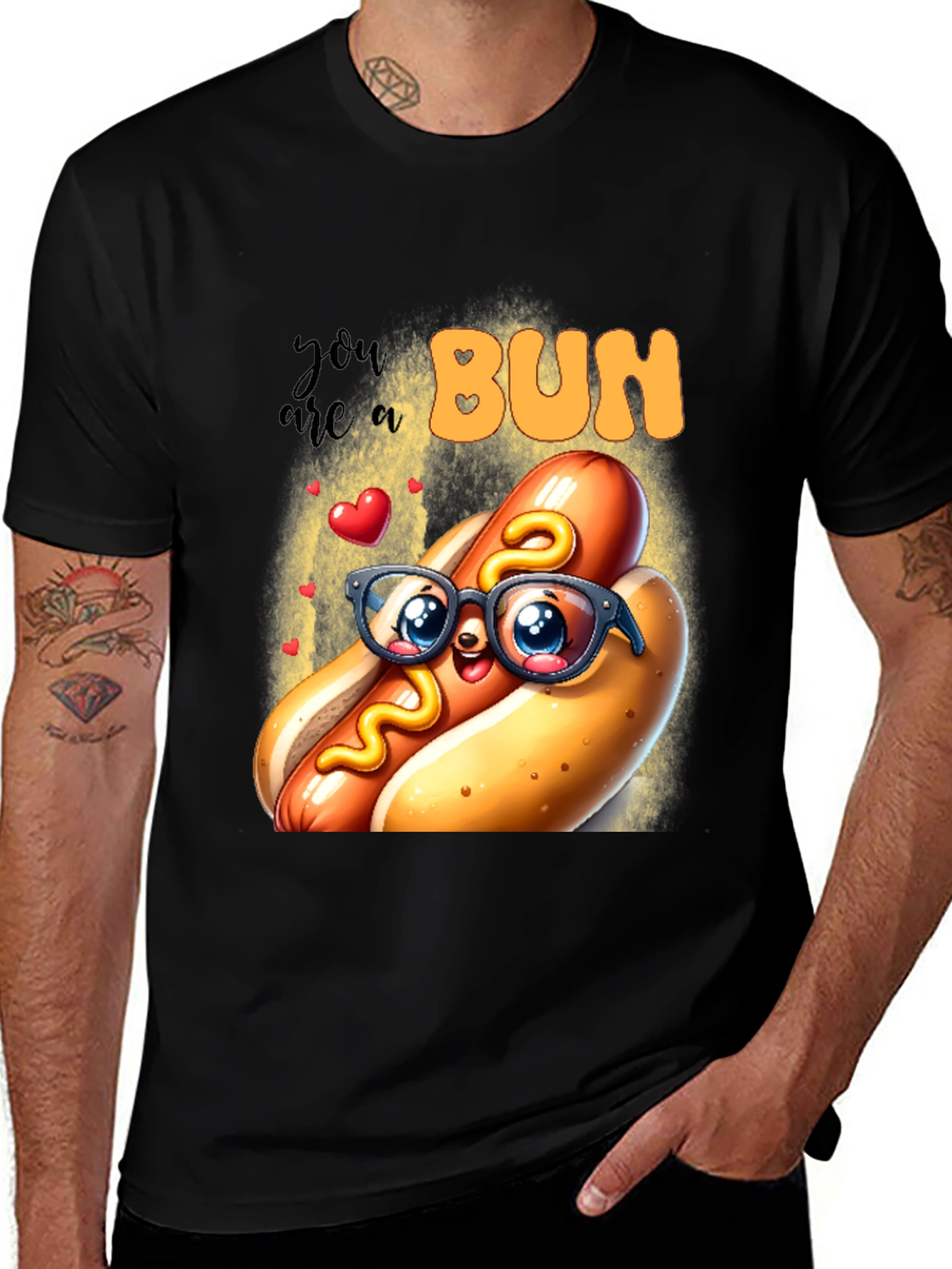 Variant 3 of Cute Hotdog Graphic T-Shirt - "You are a Bun"