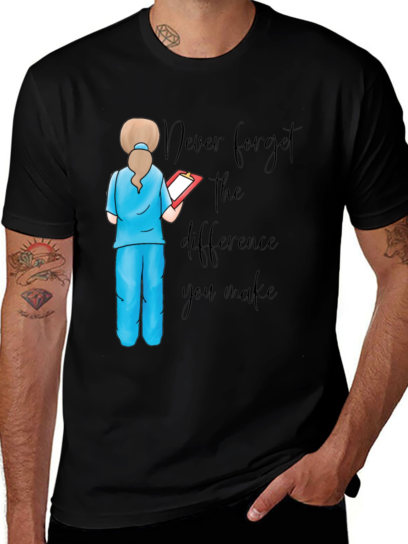 Black Nurse Quote Graphic Tee - Never Forget the Difference main image