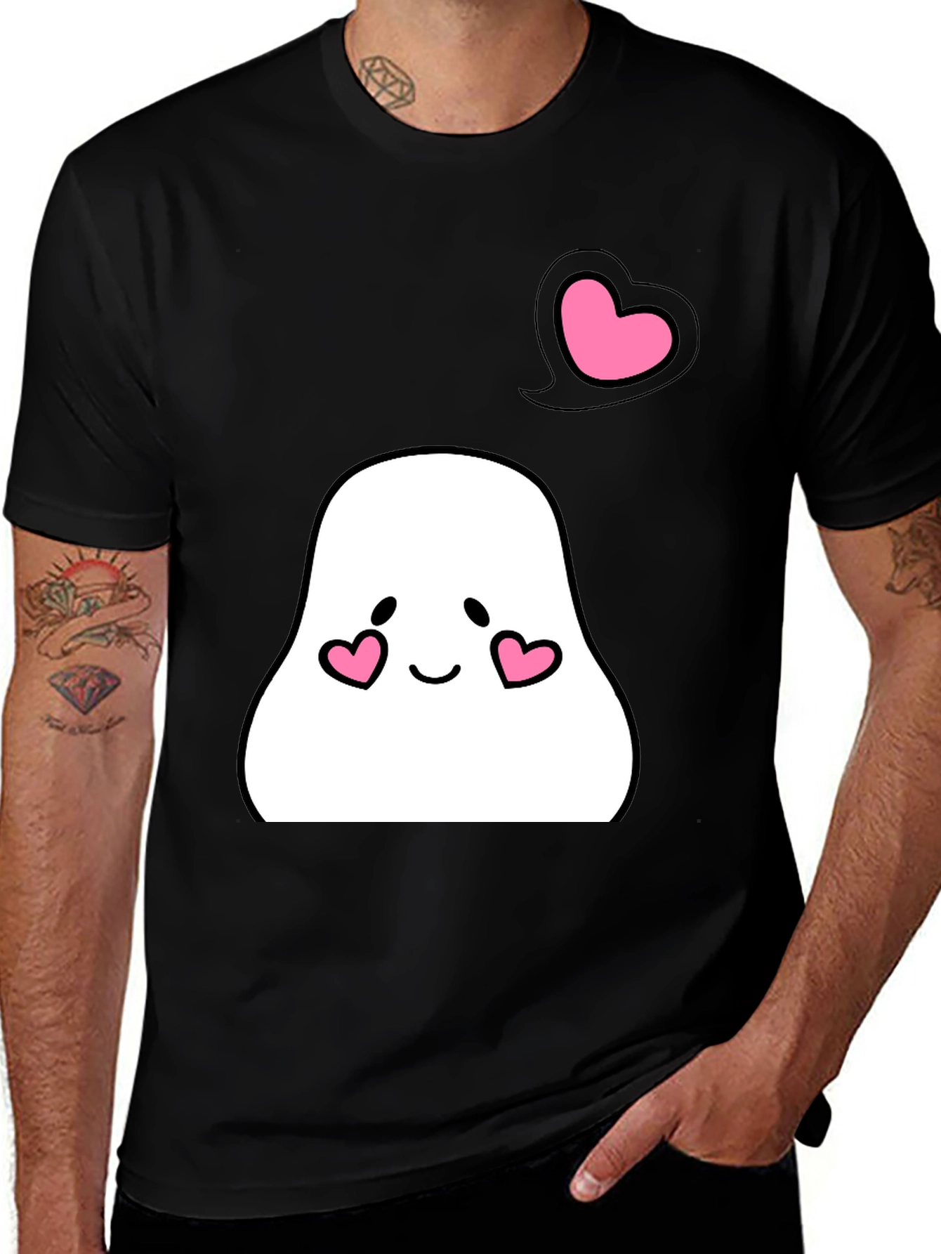 Variant 18 of Cute Kawaii Ghost T-Shirt with Heart Accents