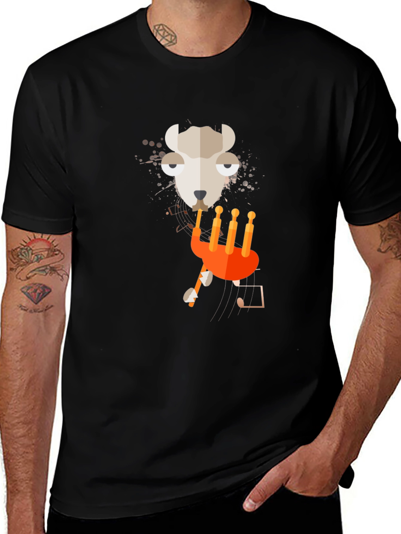 Variant 6 of Unique Graphic Tee: Llama with Musical Instrument Design