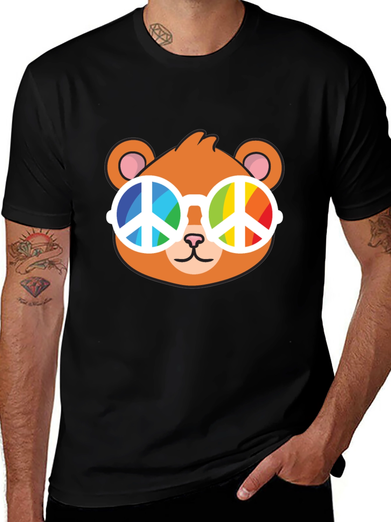 Variant 10 of Peace Bear Graphic T-Shirt - Men's Black Tee