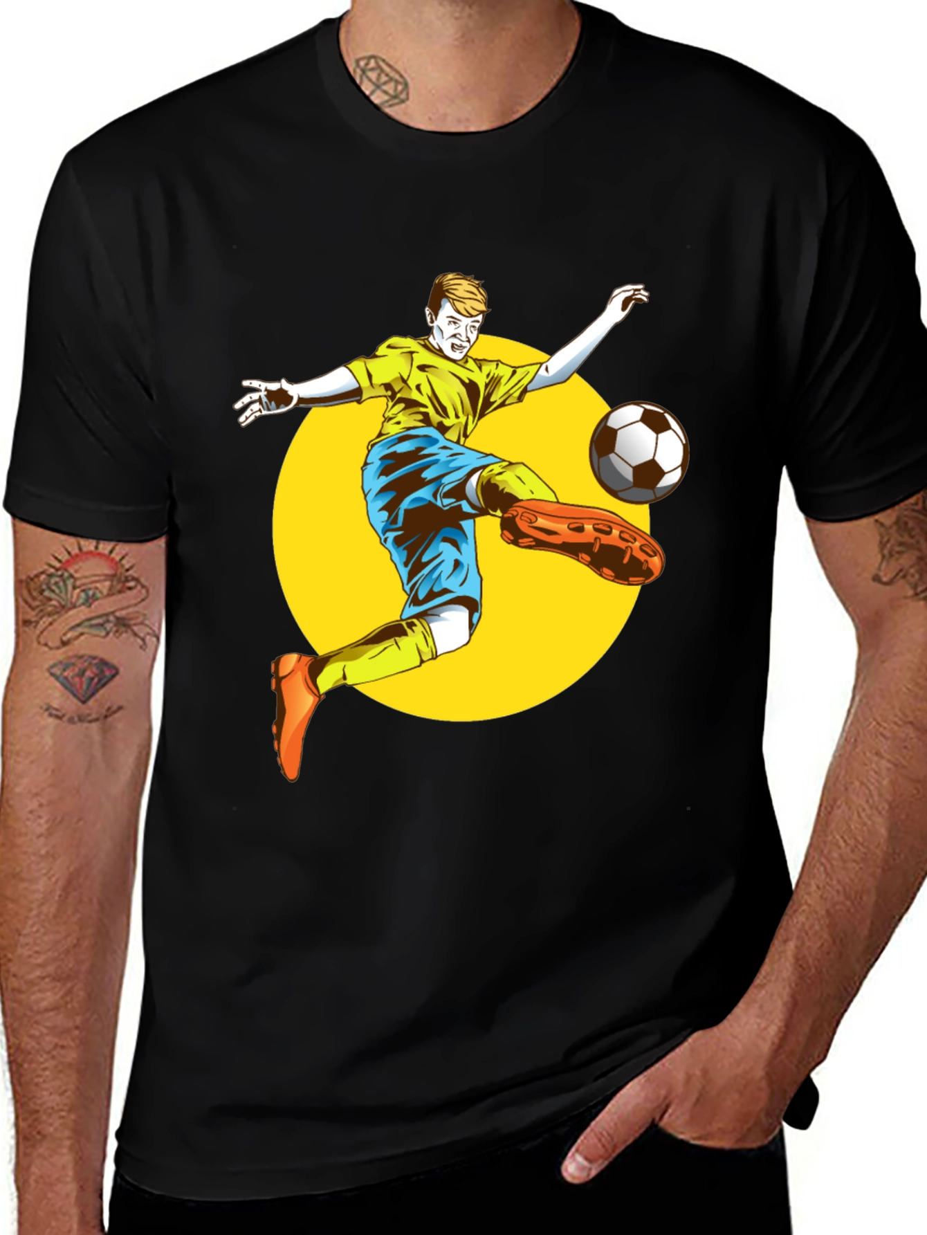 Variant 4 of Soccer Player Graphic T-Shirt - Black Cotton Tee
