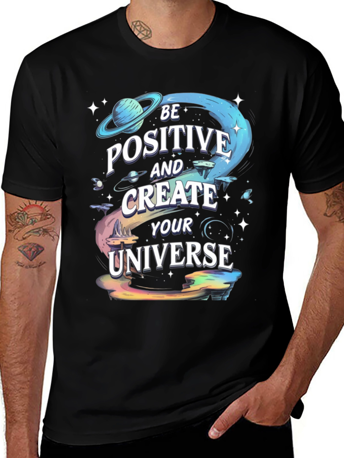 Variant 27 of Be Positive Universe Graphic Tee