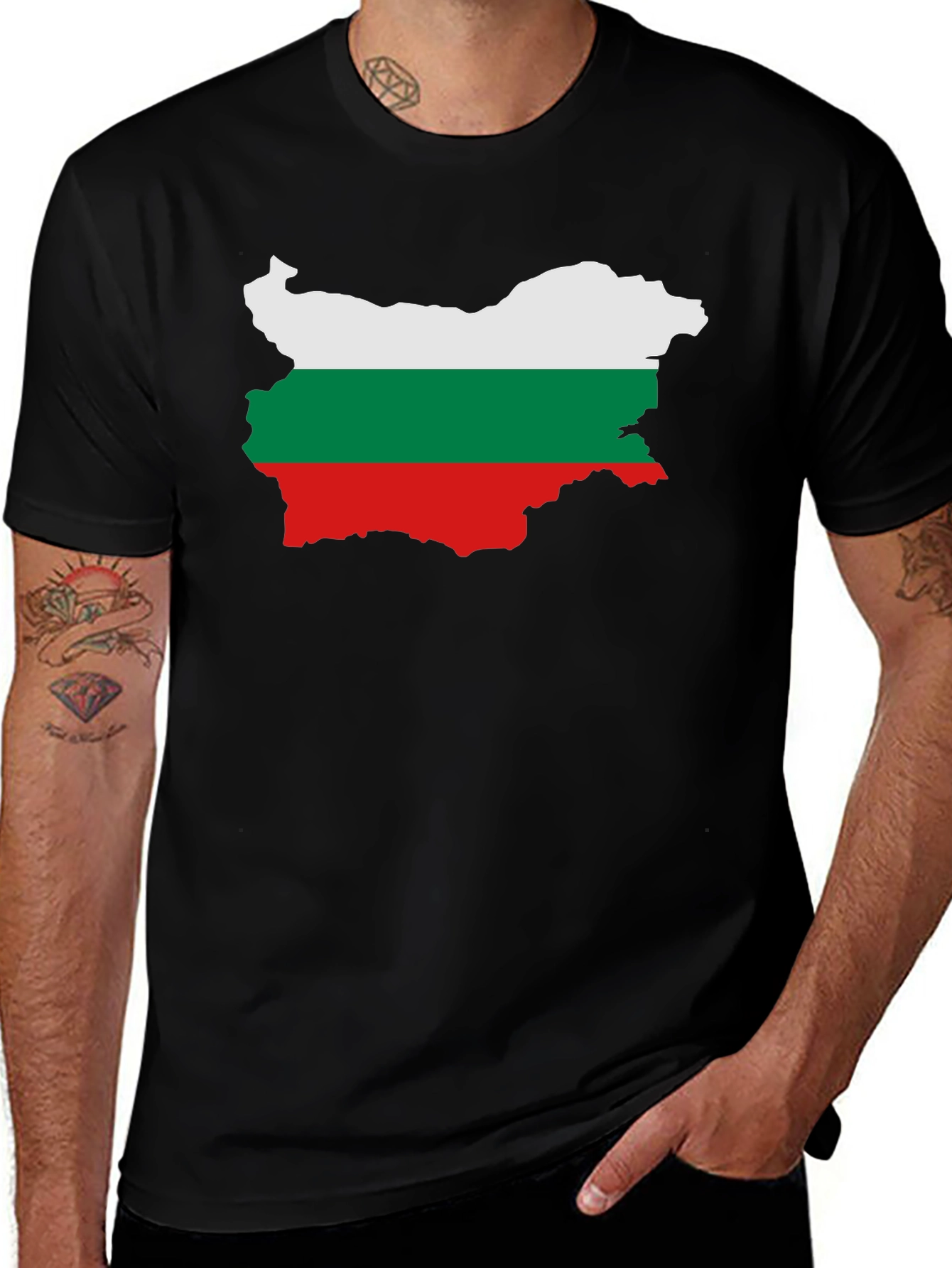 Bulgaria Flag Map Graphic Tee - Black Unisex T-Shirt