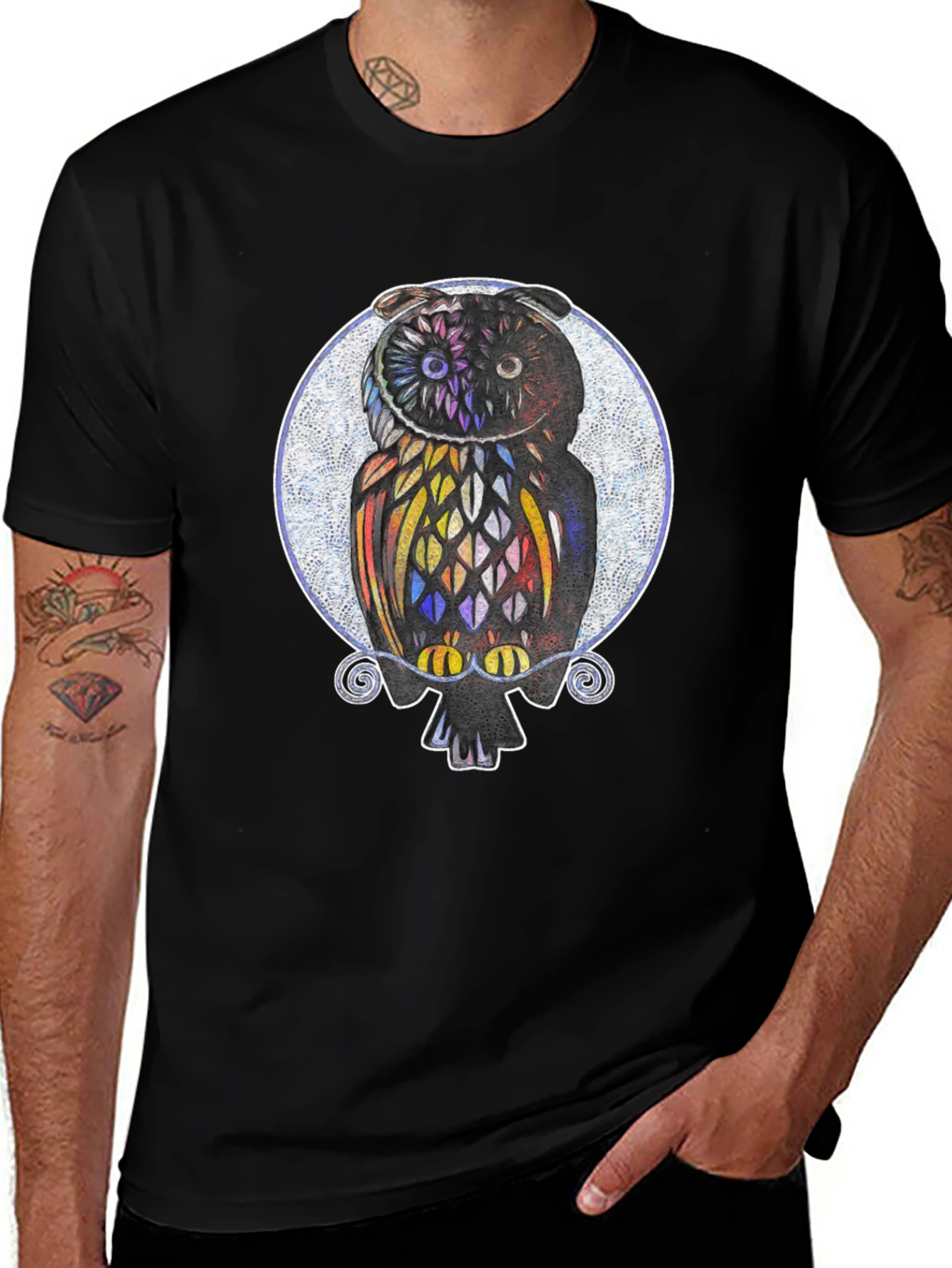 Variant 2 of Owl Graphic Print Black T-Shirt