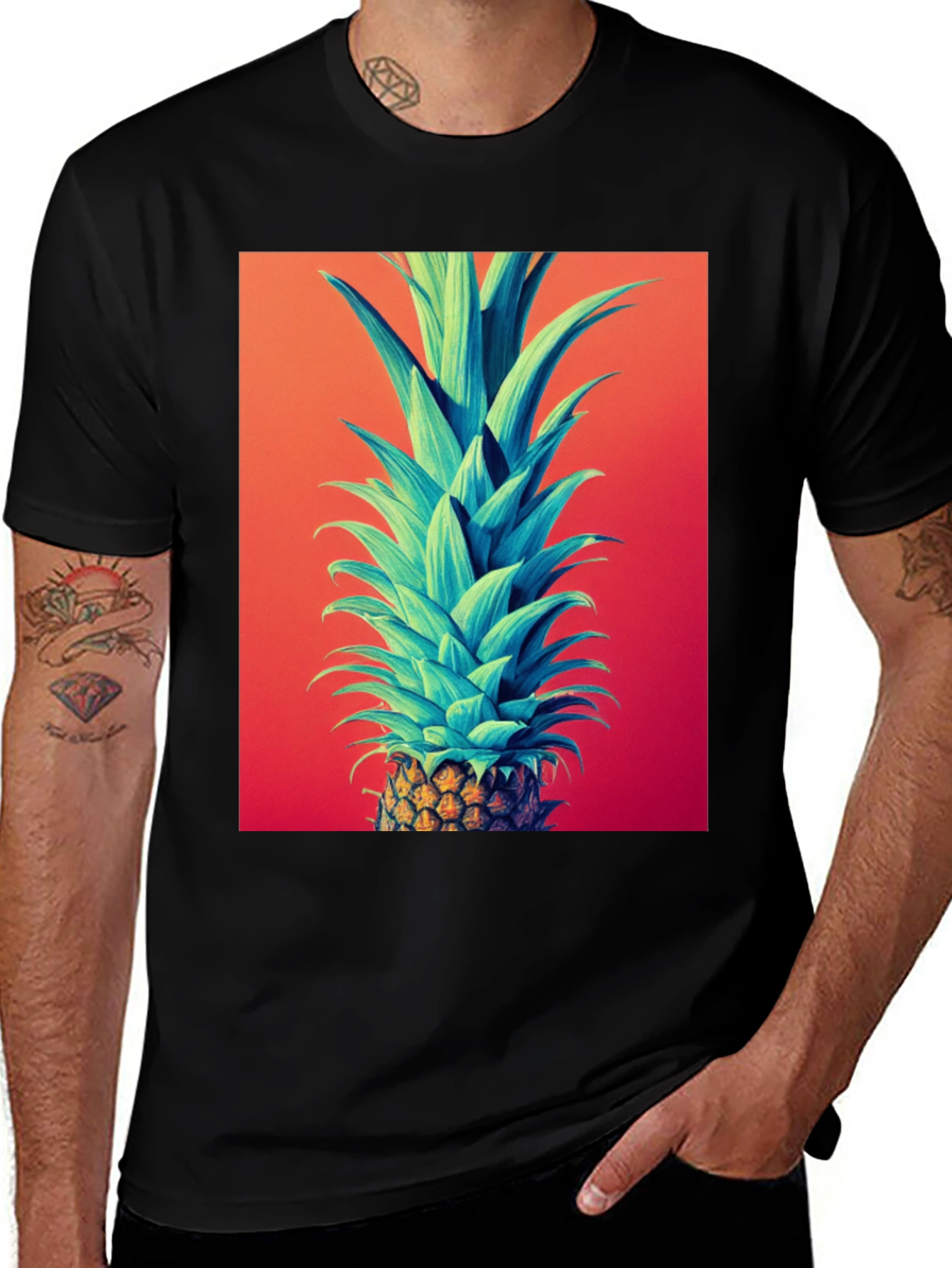 Variant 10 of Pineapple Graphic Tee - Bold Fruit Print Black T-Shirt