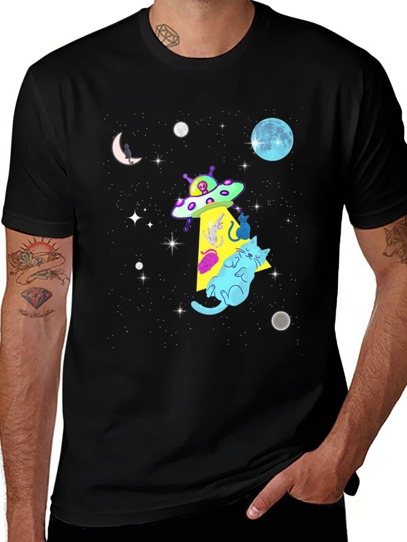 Variant 25 of Cosmic Cat Abduction T-Shirt - UFO Alien Design