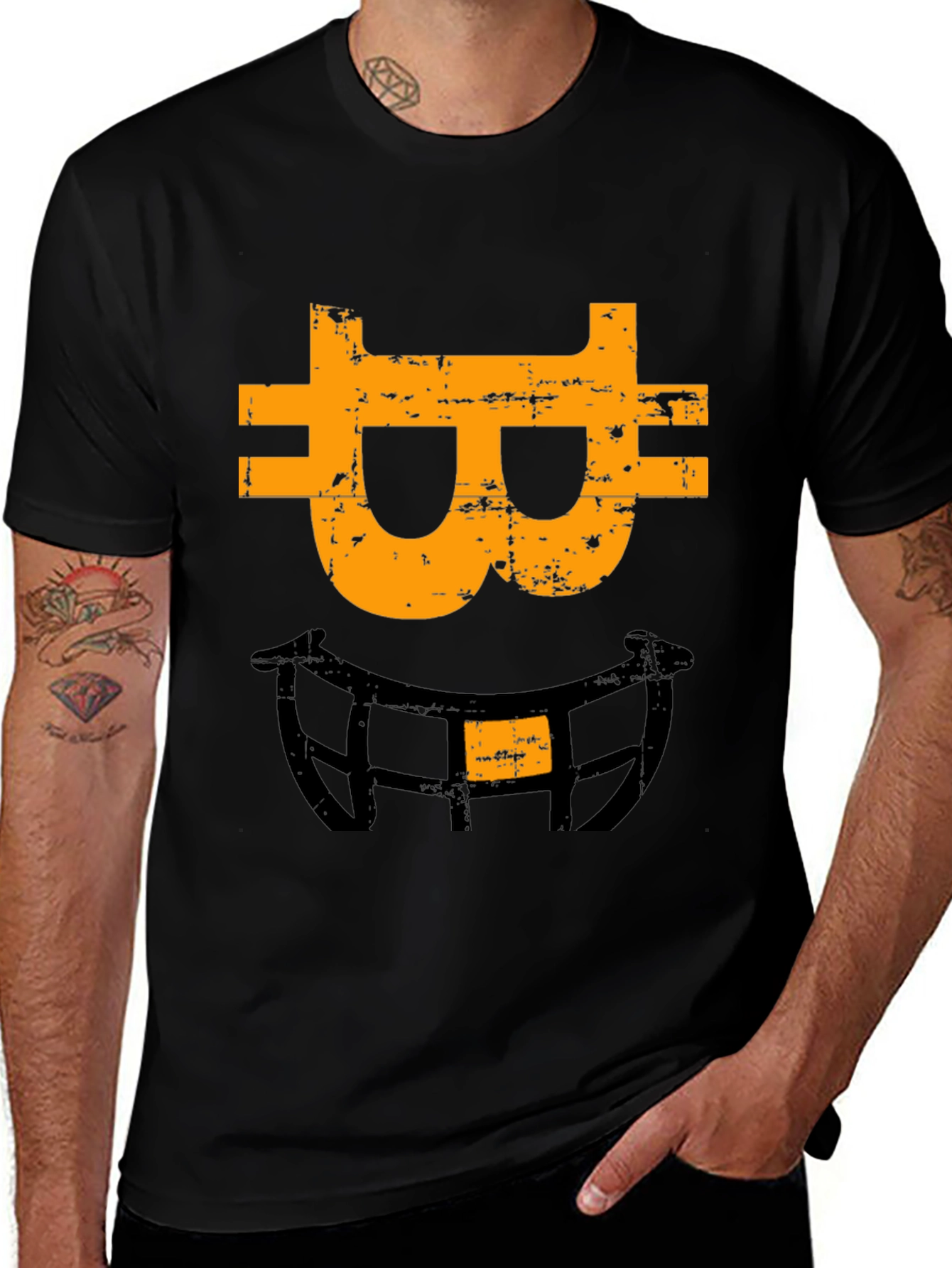 Bitcoin Smiley Face Graphic Tee - Black