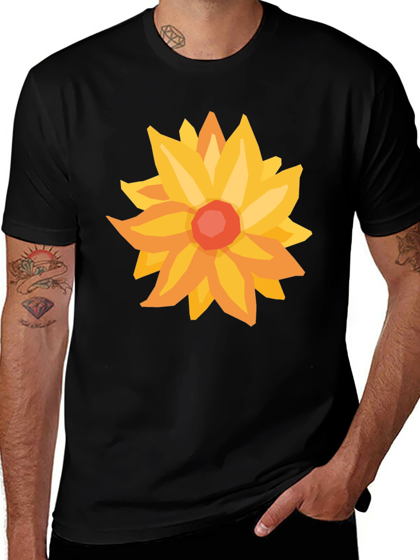 Black Floral Graphic Tee - Black T-Shirt with Flower Design main image