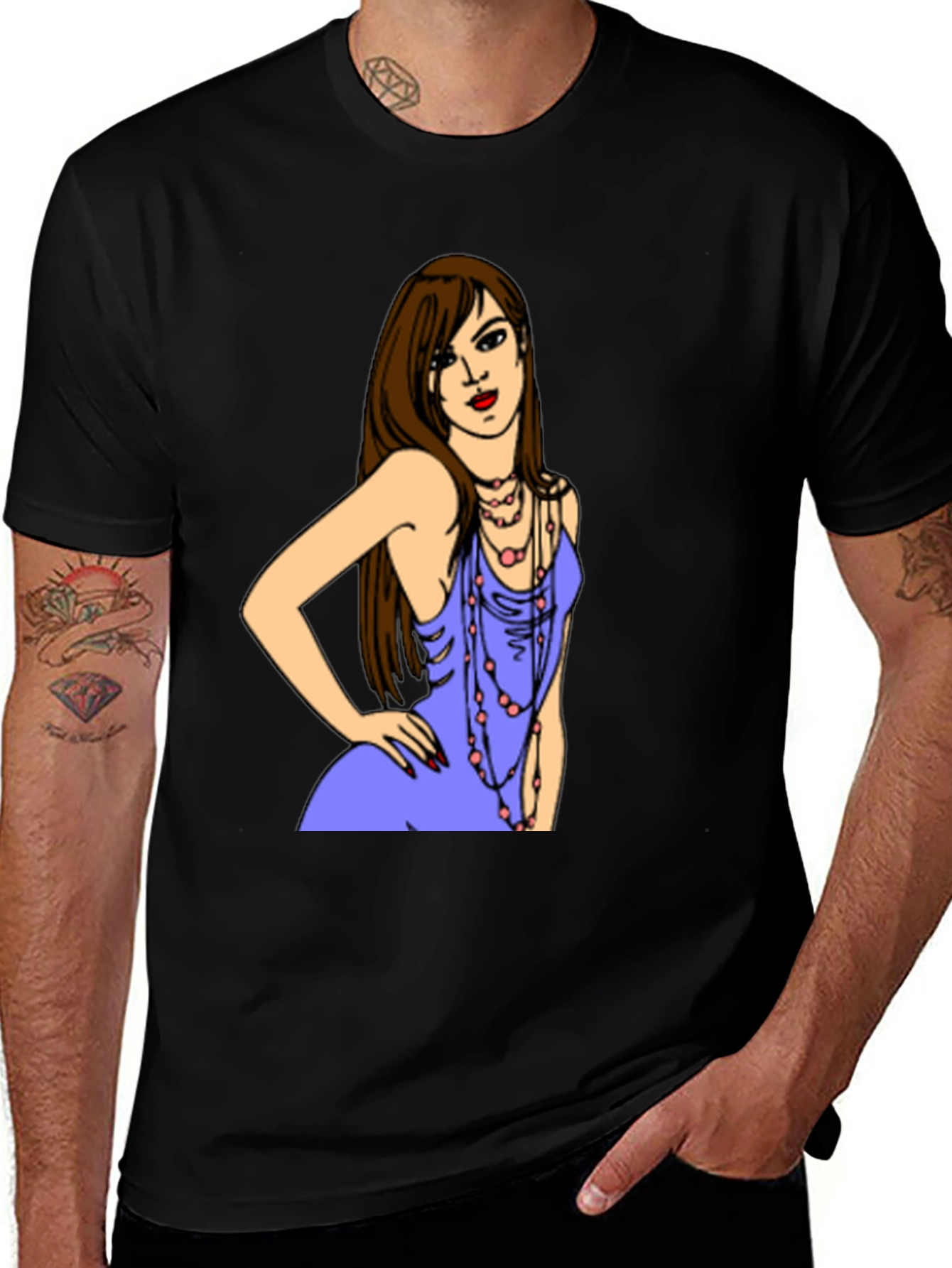 Variant 27 of Stylish Black T-Shirt with Illustrated Woman Design