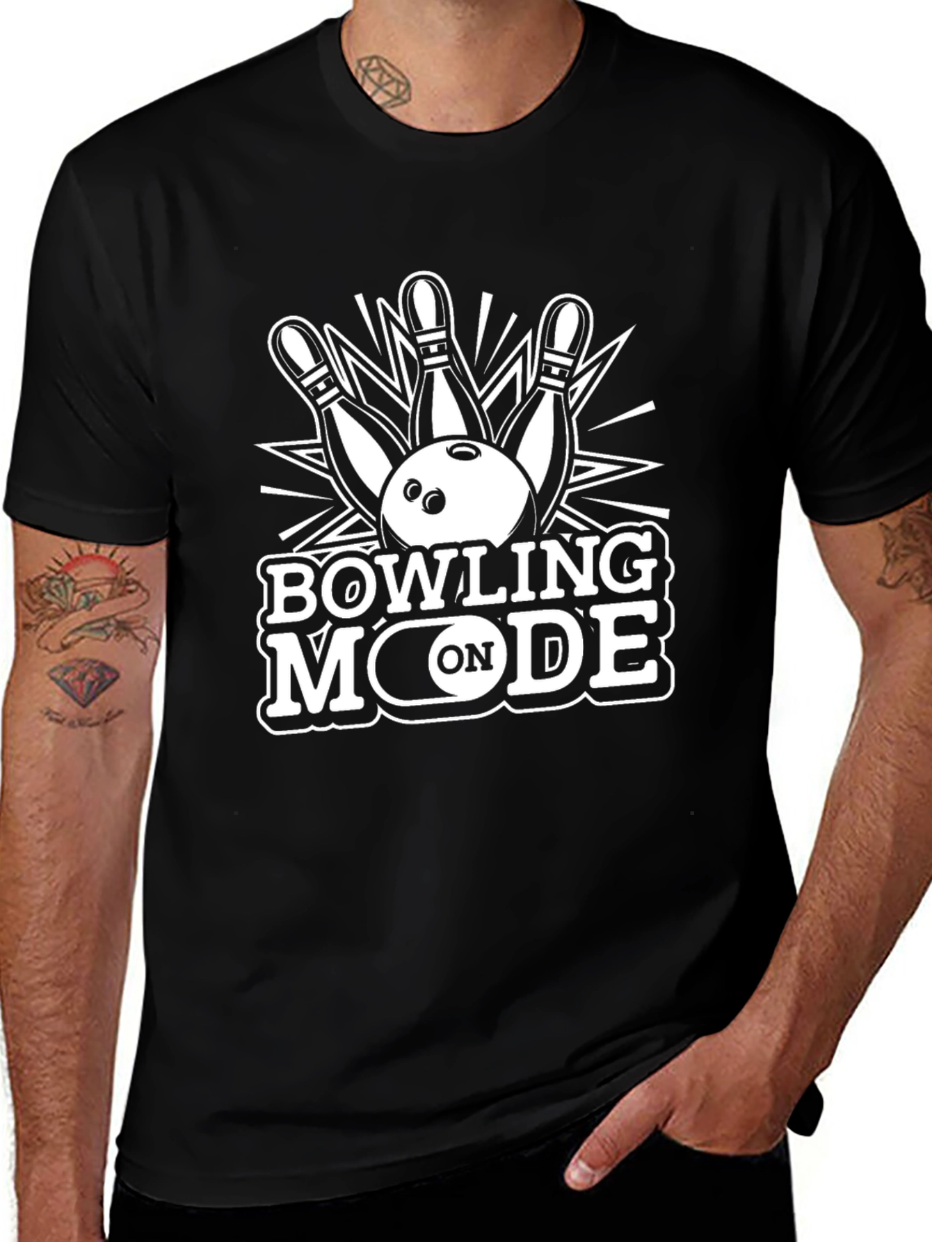 Variant 26 of Bowling Mode On Black T-Shirt