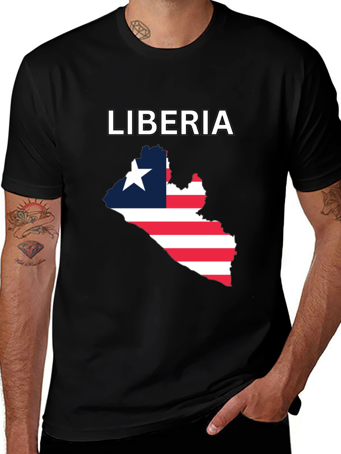 Liberia Flag Map T-Shirt - Black Pride Tee