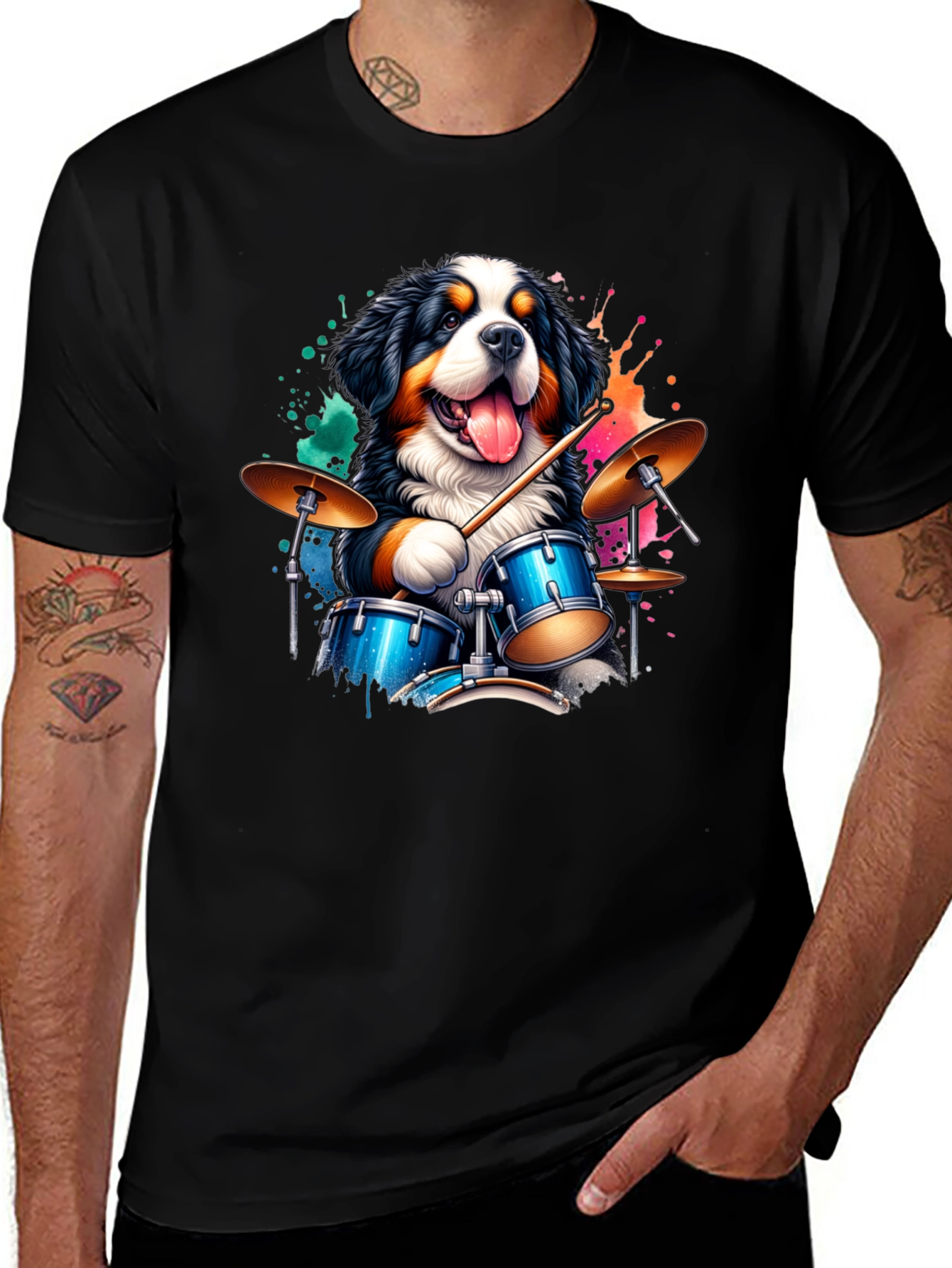 Variant 4 of Drummer Dog Graphic Tee - Black Cotton T-Shirt