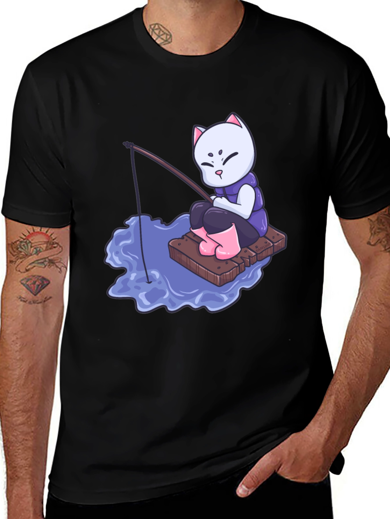 Variant 28 of Cat Fishing Cartoon Graphic T-Shirt