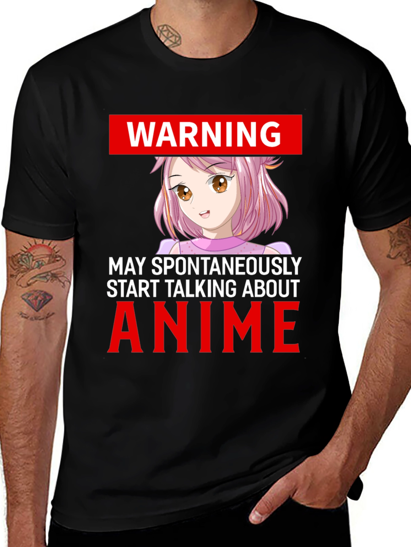 Variant 24 of Anime Warning Graphic Tee - Spontaneously Talks Anime