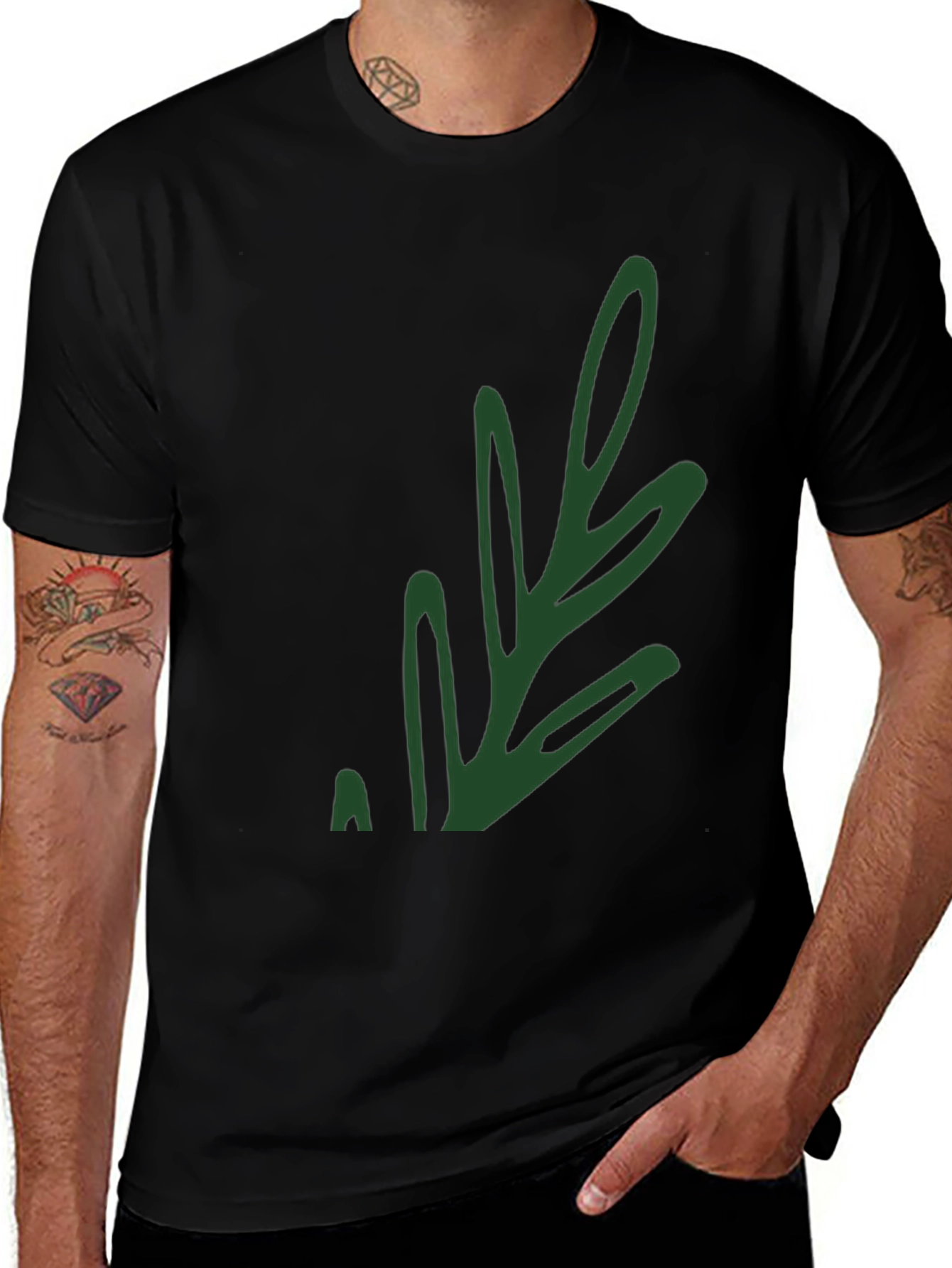 Variant 17 of Stylish Black T-Shirt with Green Leaf Design