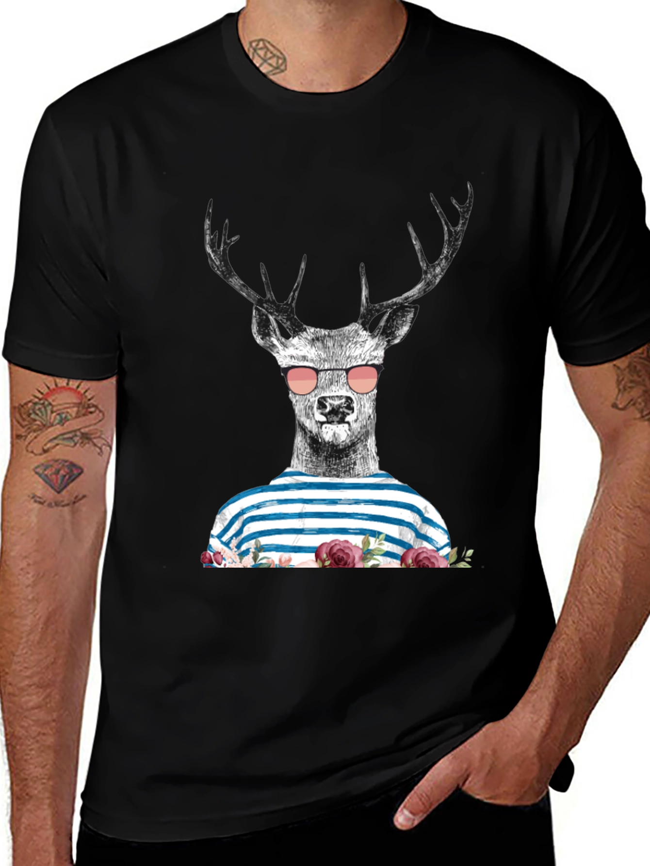 Variant 22 of Deer with Sunglasses Graphic Tee - Men's Black T-Shirt