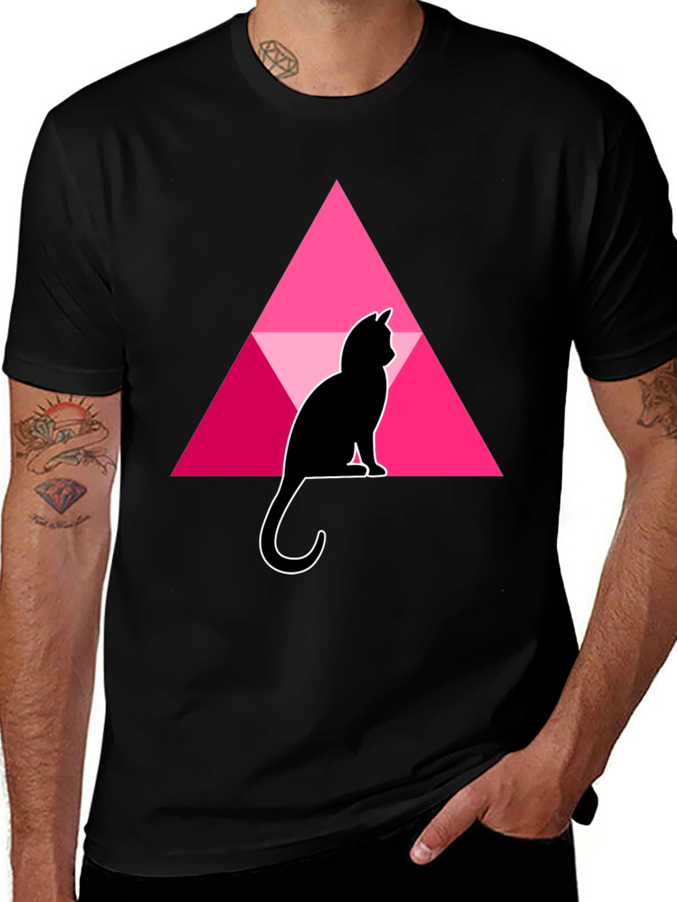 Variant 17 of Cat and Triangle Graphic Black T-Shirt